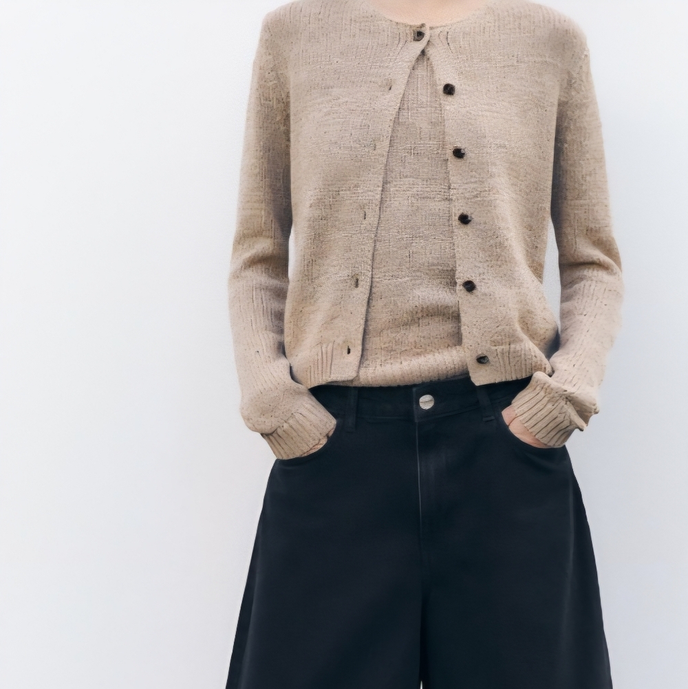 Zara Light Brown Cardigan Chunky Knit.